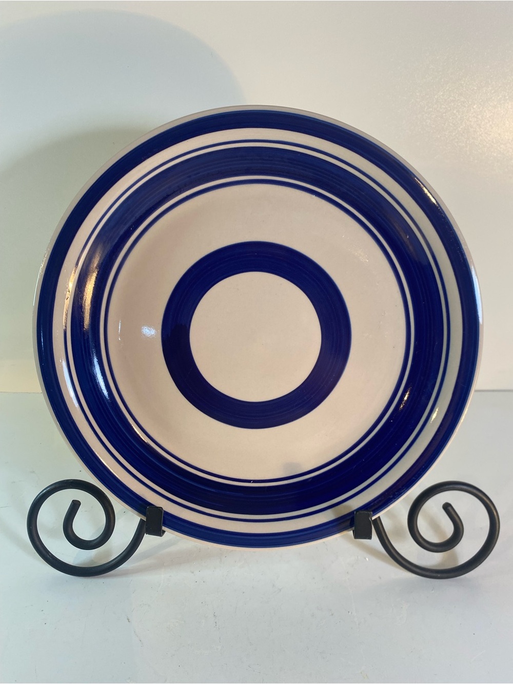 Royal Norfolk Stoneware Cobalt Blue & Ivory Striped Dinner Plate 10.5” Diameter